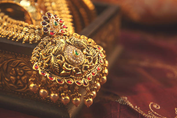 Indian Traditional Antique Gold Necklace with Peacock Design