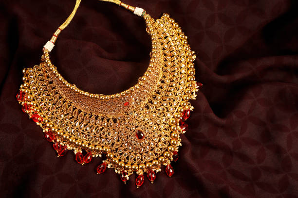 Authentic Traditional Indian Jewellery Necklace On Dark Background.