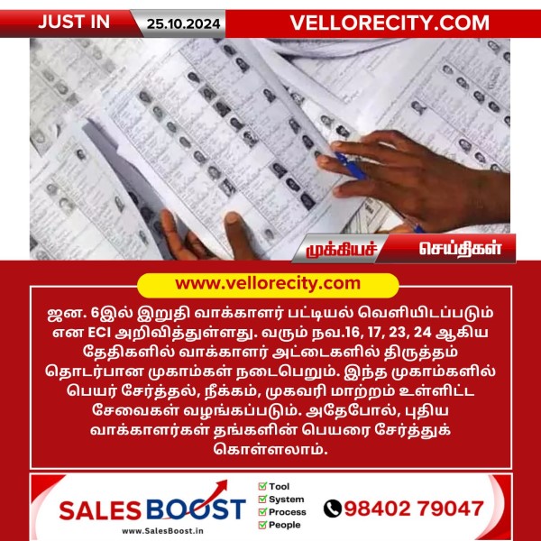 ஜன. 6இல் இறுதி வாக்காளர் பட்டியல் வெளியிடு!!