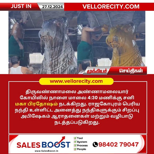 திருவண்ணாமலை அண்ணாமலையார் கோயிலில் நாளை சனி மகா பிரதோஷ சிறப்பு வழிபாடு!