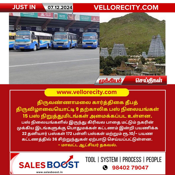 திருவண்ணாமலை கார்த்திகை தீப விழா: 9 தற்காலிக பஸ் நிலையங்கள் அமைப்பு!