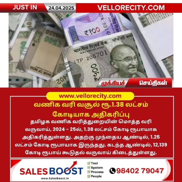 வணிக வரி வசூல் ரூ.1.38 லட்சம் கோடியாக அதிகரிப்பு!!