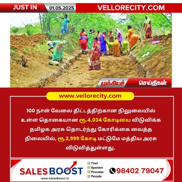 100 நாள் வேலை திட்டத்திற்கு ரூ.2,999 கோடி மட்டுமே விடுவித்துள்ளது!!