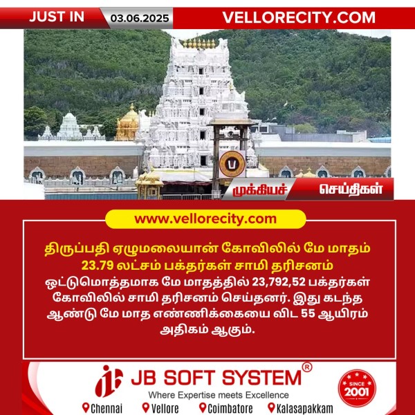 ஏழுமலையான் கோவிலில் 23.79 லட்சம் பக்தர்கள் சாமி தரிசனம்!!