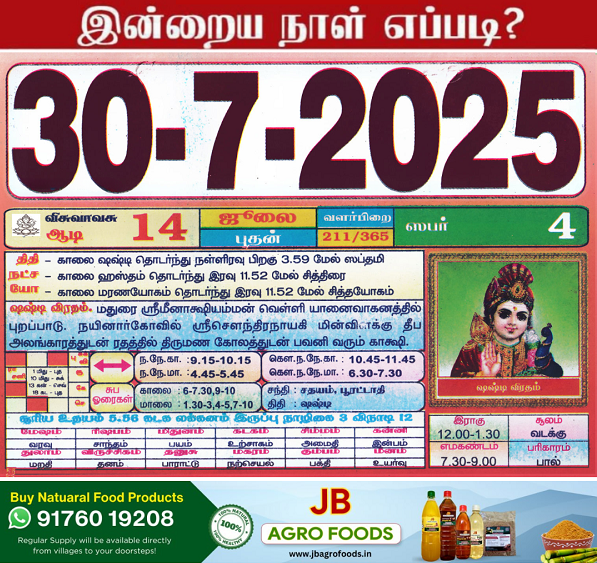 Auspicious (Nalla Neram) time today (July 30th)