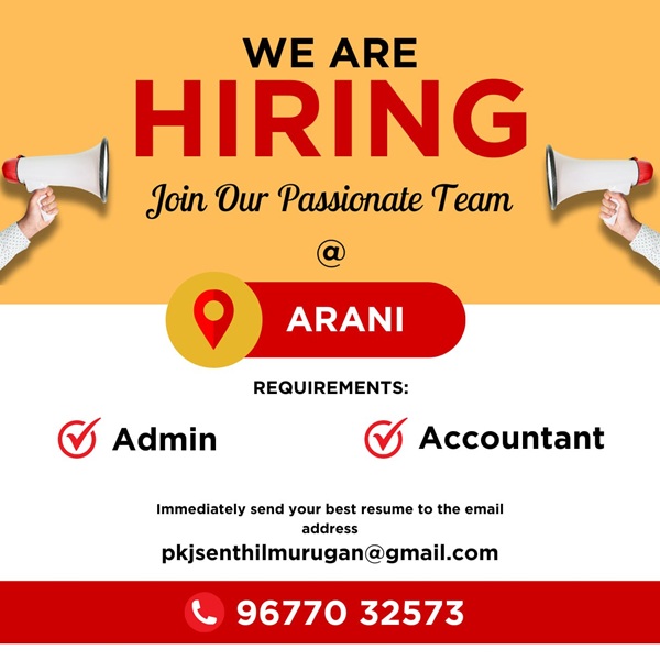 Hiring Now: Full-Time Admin & Accountant Jobs in Arani