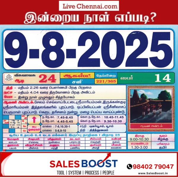 Auspicious (Nalla Neram) time today (Aug 9th)