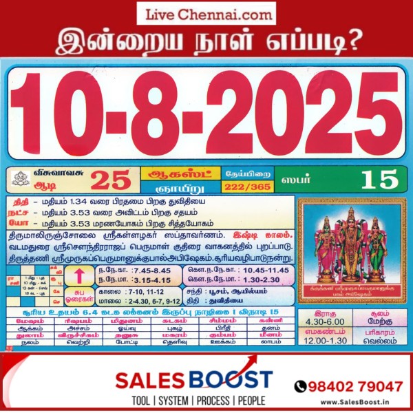 Auspicious (Nalla Neram) time today (Aug 10th)