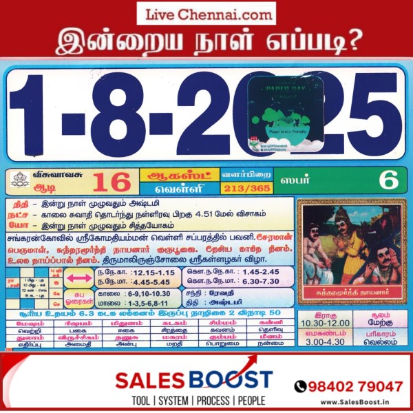 Auspicious (Nalla Neram) time today (Aug 1st)