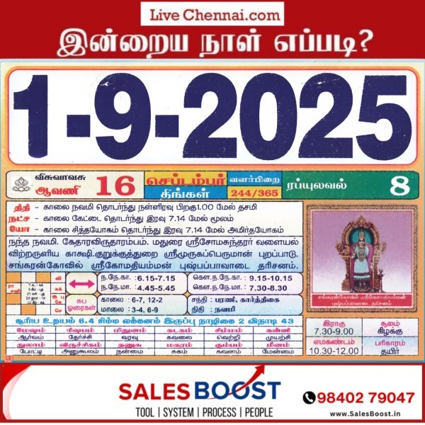 Auspicious (Nalla Neram) time today (Sep 1st)