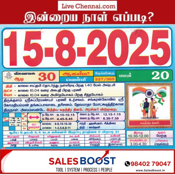 Auspicious (Nalla Neram) time today (Aug 15th)