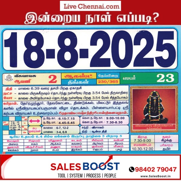 Auspicious (Nalla Neram) time today (Aug 18th)