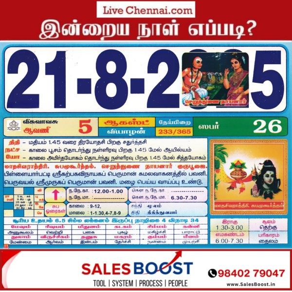 Auspicious (Nalla Neram) time today (Aug 21st)
