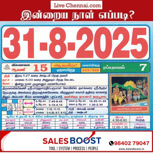 Auspicious (Nalla Neram) time today (Aug 31st)