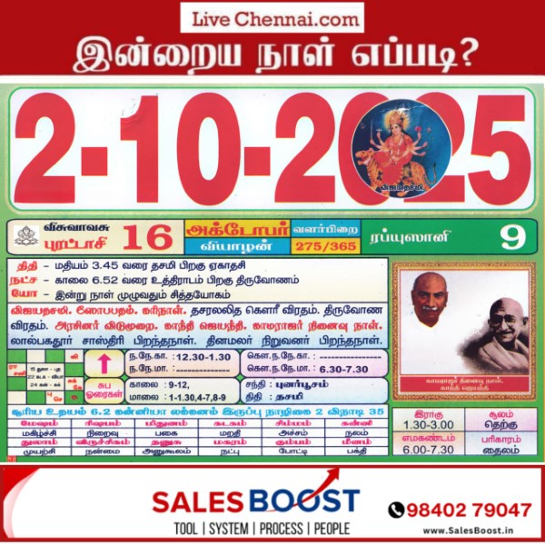 Auspicious (Nalla Neram) time today (Oct 02nd)