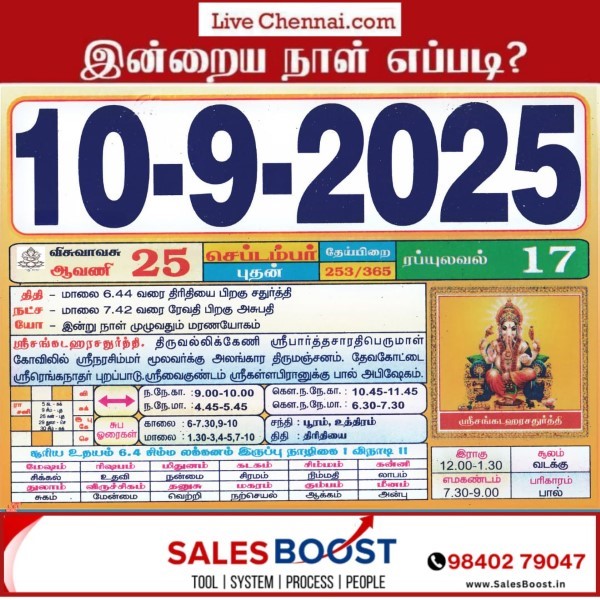 Auspicious (Nalla Neram) time today (Sep 10th)
