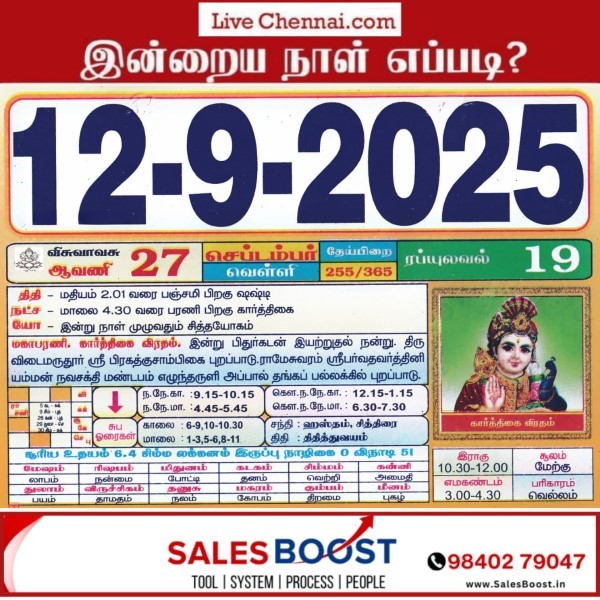 Auspicious (Nalla Neram) time today (Sep 12th)