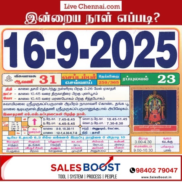 Auspicious (Nalla Neram) time today (Sep 16th)