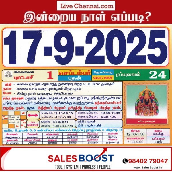 Auspicious (Nalla Neram) time today (Sep 17th)