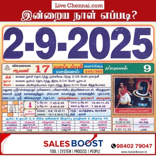 Auspicious (Nalla Neram) time today (Sep 2nd)