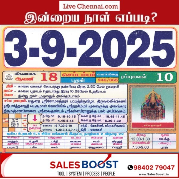 Auspicious (Nalla Neram) time today (Sep 3rd)