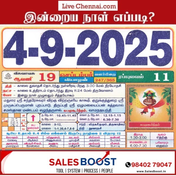 Auspicious (Nalla Neram) time today (Sep 4th)