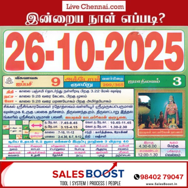 Auspicious (Nalla Neram) time today (Oct 26th)