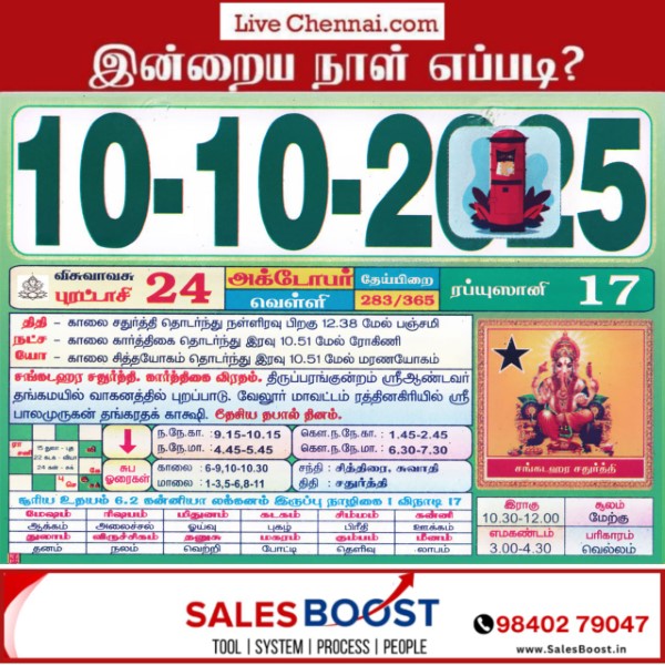 Auspicious (Nalla Neram) time today (Oct 10th)