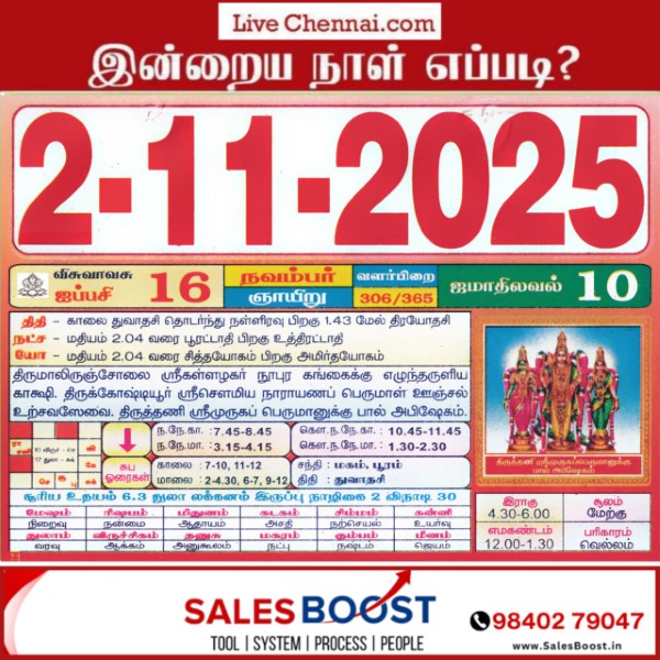 Auspicious (Nalla Neram) time today (Nov 02nd)