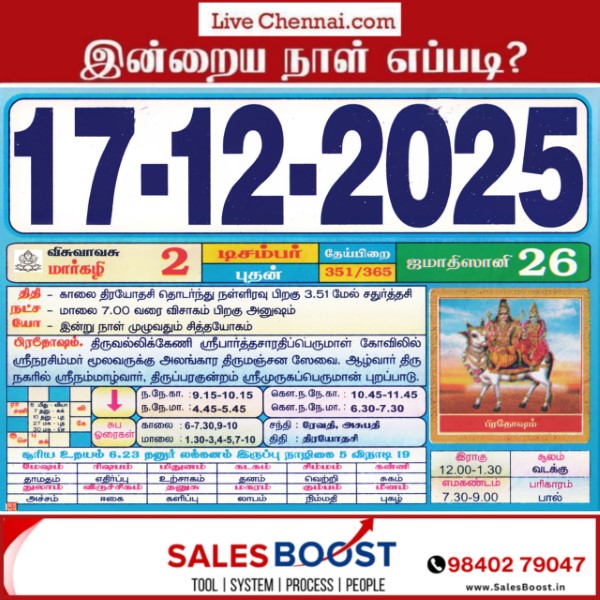Auspicious (Nalla Neram) time today (Dec 17th)