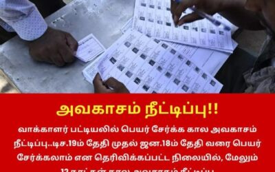 வாக்காளர் பட்டியல் பெயர் சேர்க்க அவகாசம் மேலும் நீட்டிப்பு!
