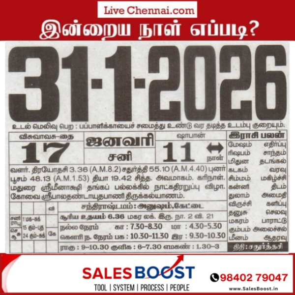 Auspicious (Nalla Neram) time today (Jan 31st)