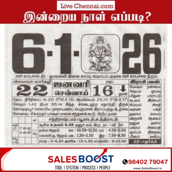 Auspicious (Nalla Neram) time today (Jan 06th)