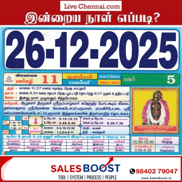 Auspicious (Nalla Neram) time today (Dec 26th)